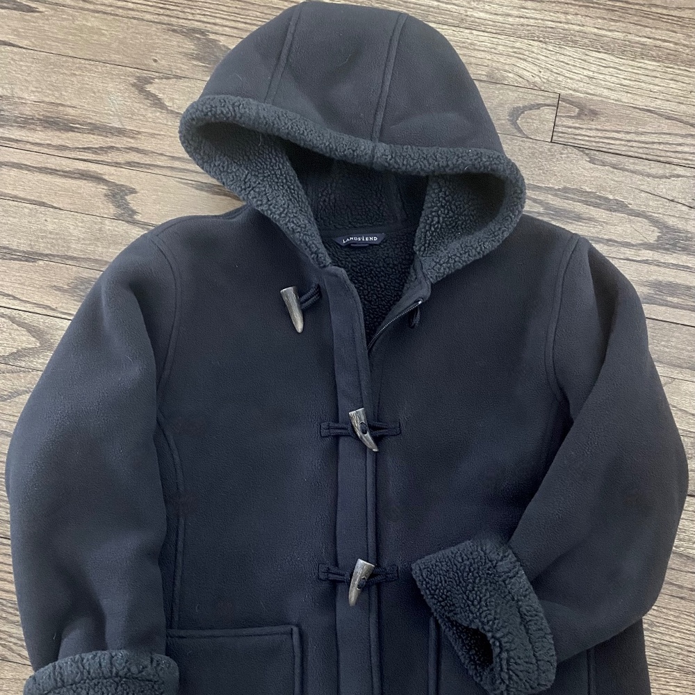 Lands' End Black Fleece Jacket. Zipper, Toggles, Hood.. M or F, S. M/P,  10-12